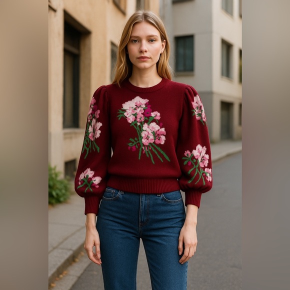 Gucci Floral Burgundy Sweater - Picture 1 of 5